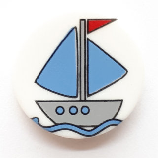 Dill Motivknopf Segelboot, weiß, 14 mm