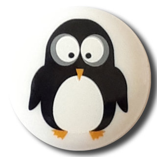 Dill Motivknopf Pinguin, weiß, 18 mm